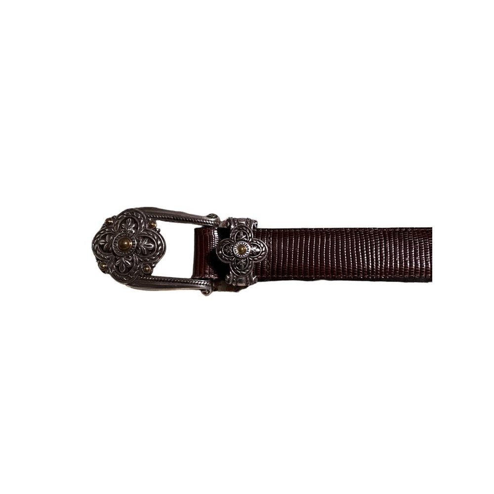 Brighton Belt Brown Leather Silver Tones Buckle Medium 30 Textured‎ 40358